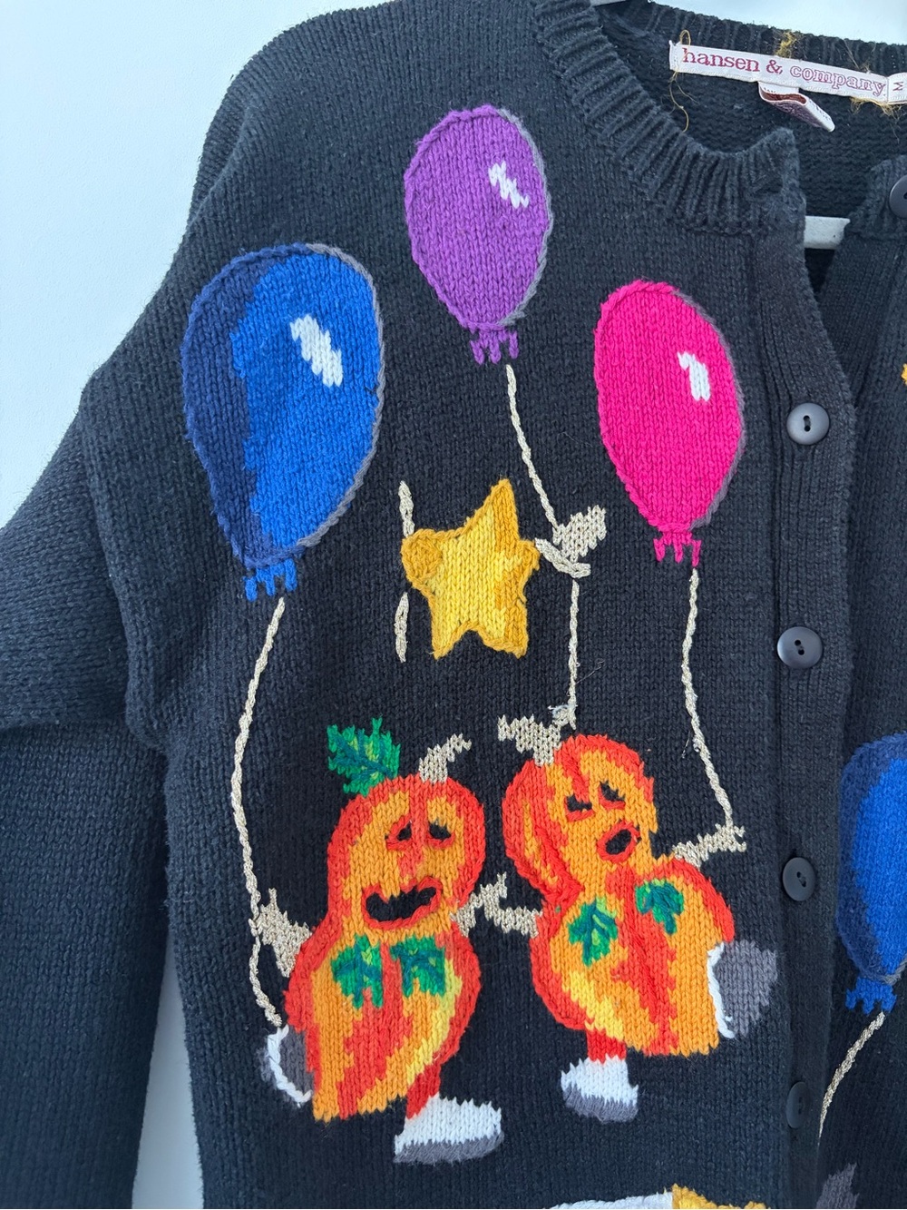 Vintage 80s Hansen & Company Black Halloween Seasonal Fall Knit Cotton Cardigan - Picture 2 of 10